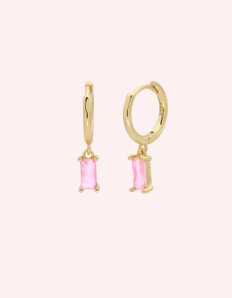 Baguette huggies gold/pink - Smoothie London - Sterling Silver