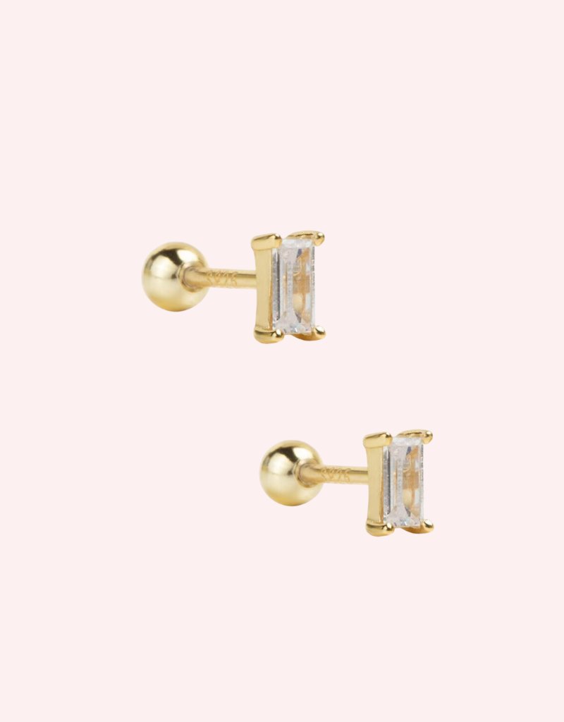 Baguette studs gold/clear - Smoothie London - Stainless Steel