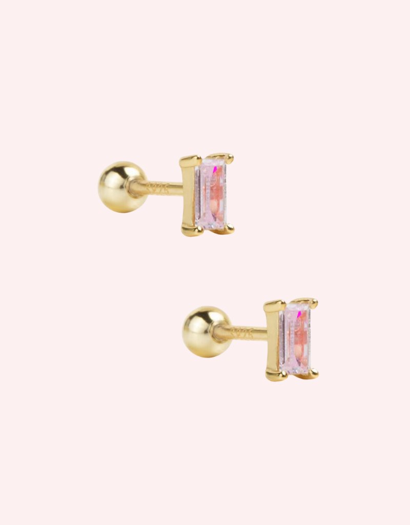 Baguette studs gold/pink - Smoothie London - Stainless Steel