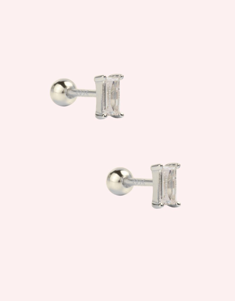 Baguette studs silver/clear - Smoothie London - Stainless Steel