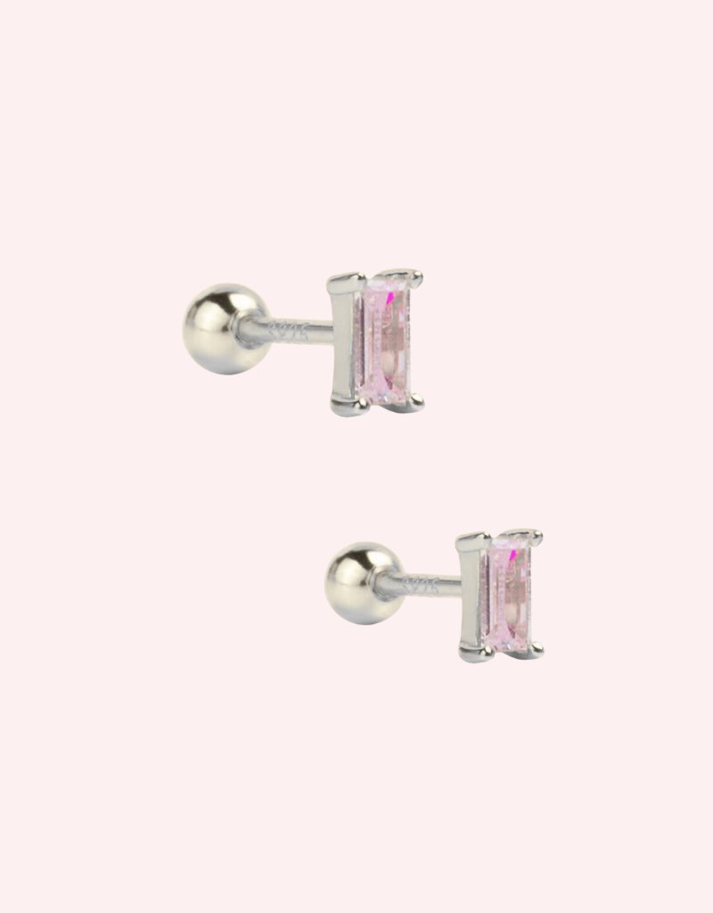 Baguette studs silver/pink - Smoothie London - Stainless Steel